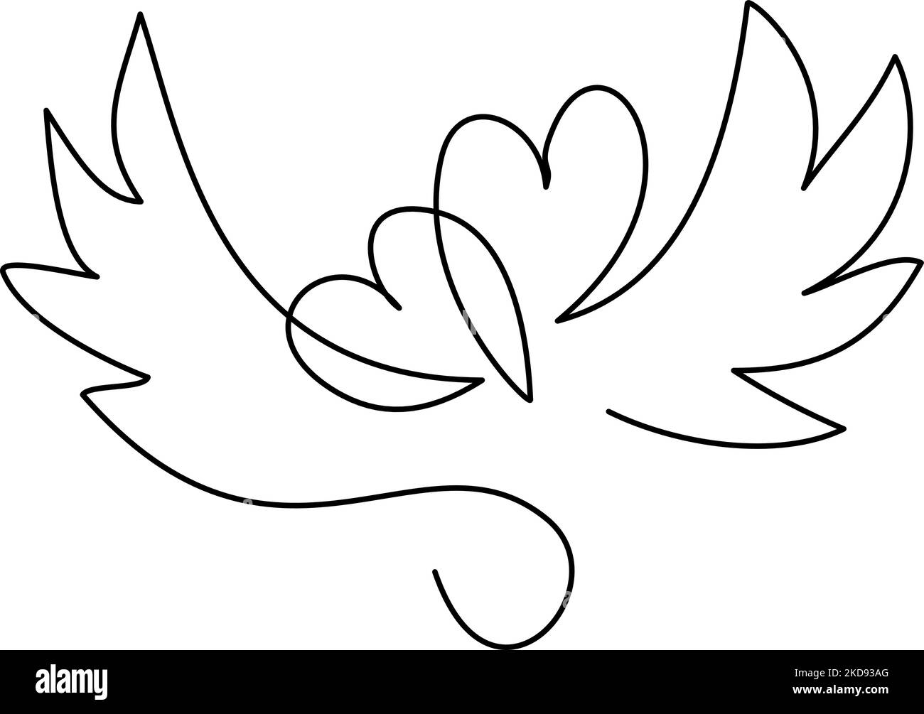 Heart and wings Continuous one line draw Stock Vector