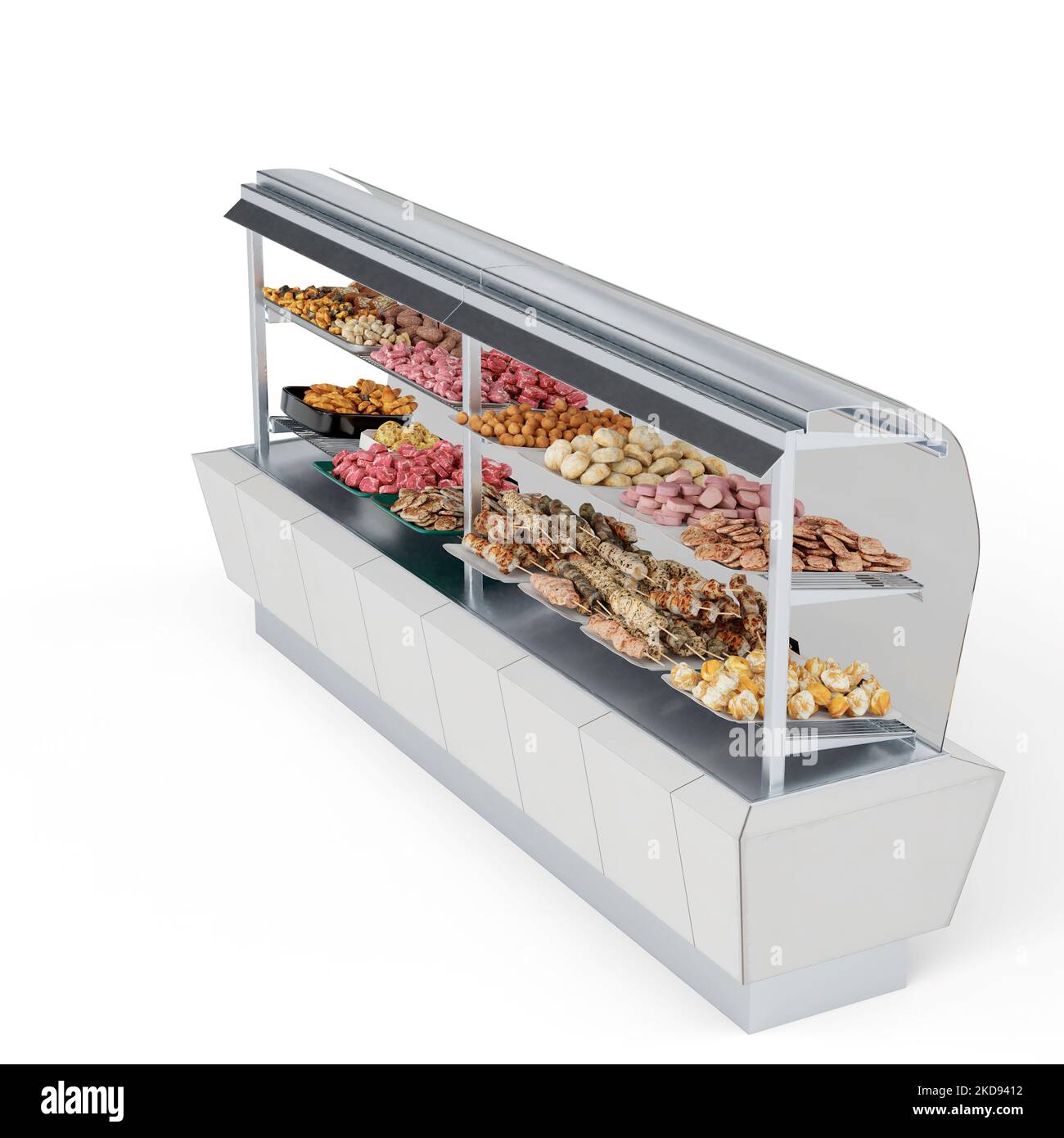 Food Showcase Types A 3d rendering of a showcase of food against an isolated white ...
