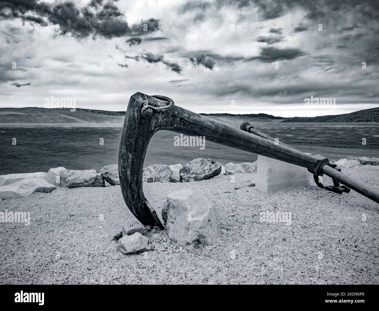 Landmark anchor near se windy wing bura bora seaside Jadranovo in Croatia Europe Stock Photo