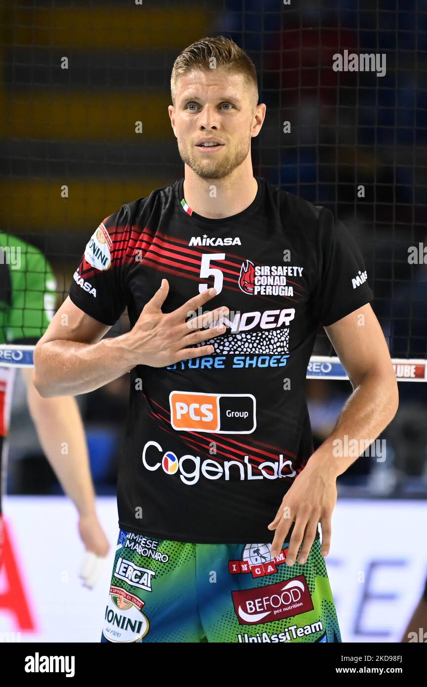 Thijs Ter Horst #5 (Sir Safety Conad Perugia) during Play Off - Cucine Lube Civitanova vs Sir Safety Conad Perugia , Volleyball Italian Serie A Men Superleague Championship in Civitanova Marche, Italy, May 04 2022 Stock Photo