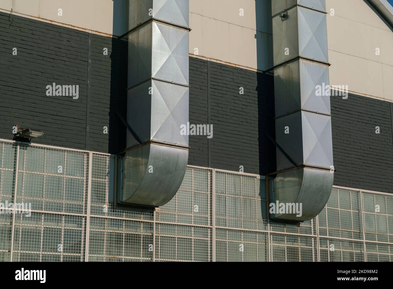 ventilation system building chimney of an industrial building with smoke outlet for a heating