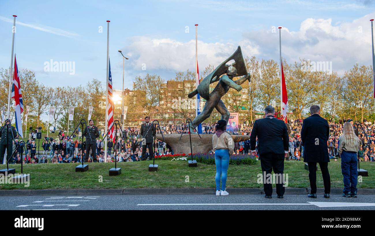 Hubert Bruls paid his respects at the 'Keizer Traianusplein', where two monuments in remember of the victims of WWII stand up, during the Remembrance Day held again in Nijmegen, on May 4th, 2022. (Photo by Romy Arroyo Fernandez/NurPhoto) Stock Photo