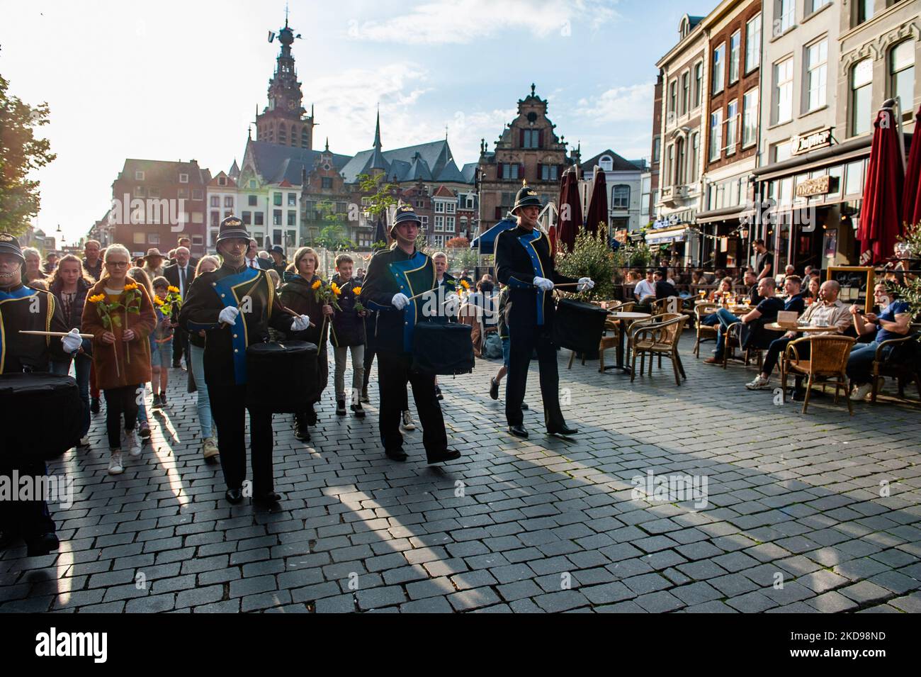 A silent procession took the streets to the 'Keizer Traianusplein', where two monuments in remember of the victims of WWII stand up, during the Remembrance Day held again in Nijmegen, on May 4th, 2022. (Photo by Romy Arroyo Fernandez/NurPhoto) Stock Photo