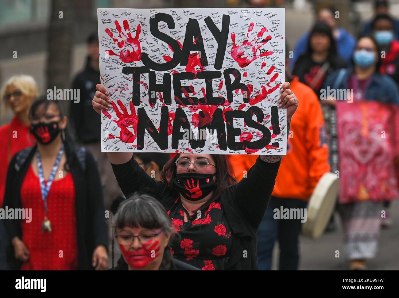 Participants during the annual Red Dress Day march in downtown Edmonton