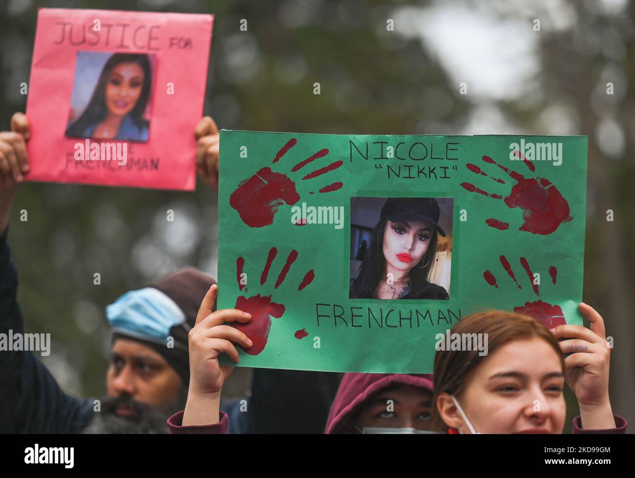 Participants during the annual Red Dress Day march in downtown Edmonton