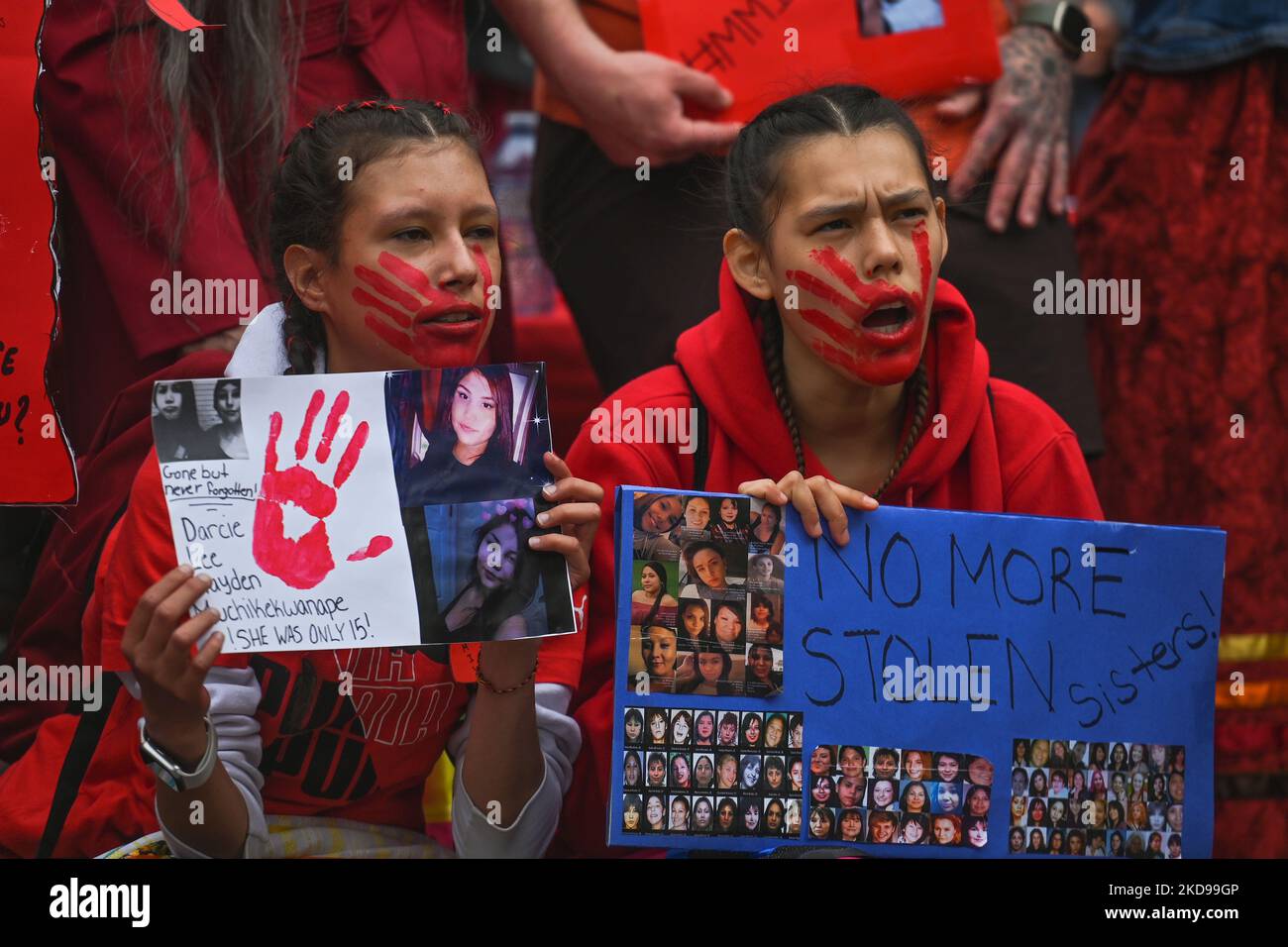 Participants during the annual Red Dress Day march in downtown Edmonton
