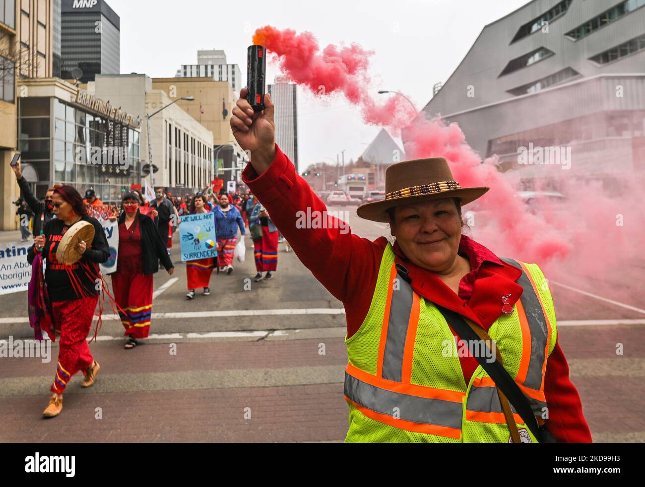 Participants during the annual Red Dress Day march in downtown Edmonton