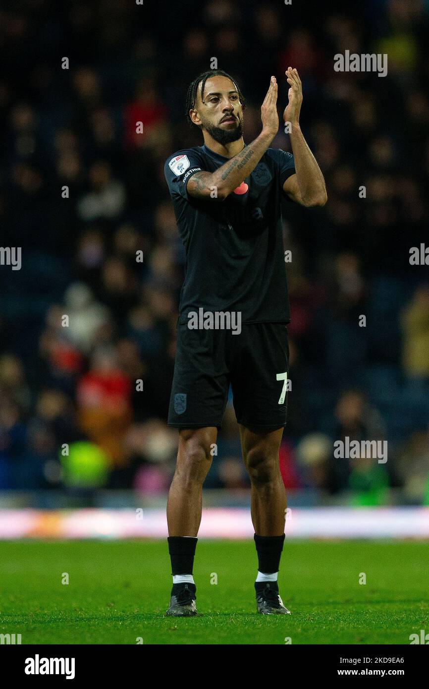 Sorba Thomas #7 of Huddersfield Town applauds the fans during the Sky Bet Championship match Blackburn Rovers vs Huddersfield Town at Ewood Park, Blackburn, United Kingdom, 5th November 2022  (Photo by Phil Bryan/News Images) Stock Photo