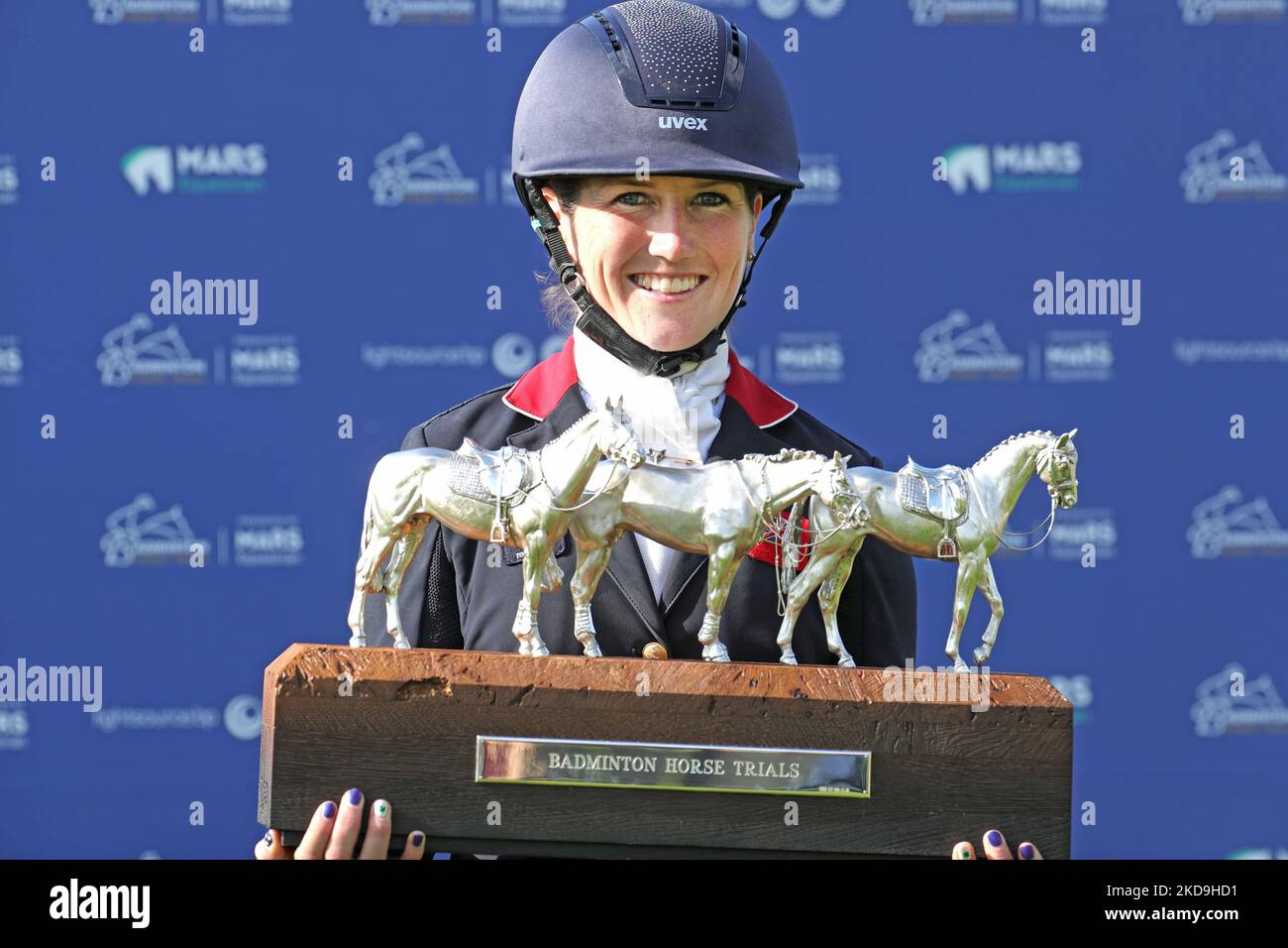 Laura Collett celebrates with the Badminton Trophy 2022 during the Show