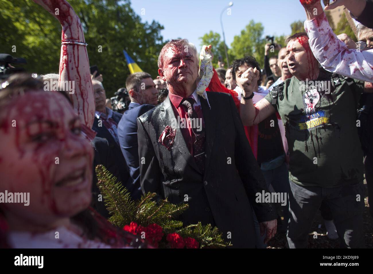 Russian ambassador Siergiej Andriejew during the celebration of the Russian Victory Day known as Den Pobedy at the cemetery of Soviet soldiers was disrupted by the Ukrainians. seen in Warsaw on May 9, 2022. (Photo by Maciej Luczniewski/NurPhoto) Stock Photo