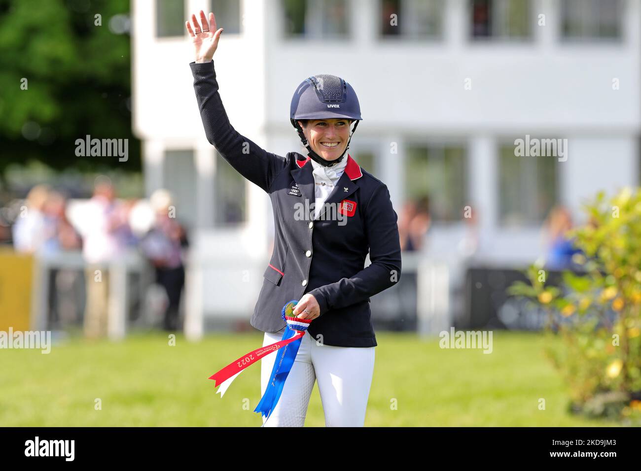 Winning rider Laura Collett waves to her adoring fans during the Show ...