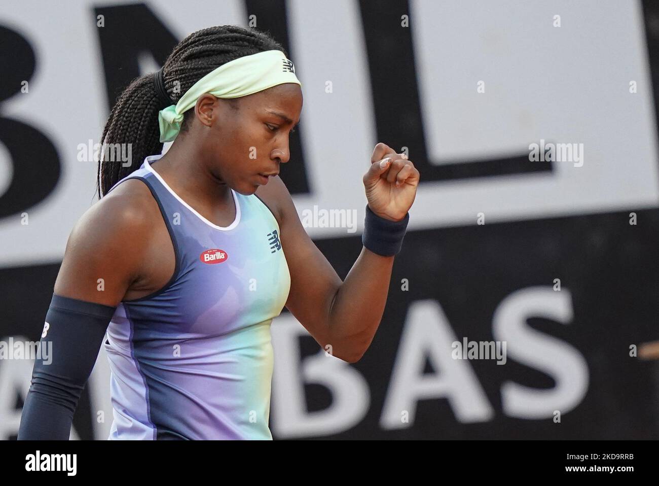 Coco Gauff celebrates during the Internazionali BNL D'Italia 2022 match