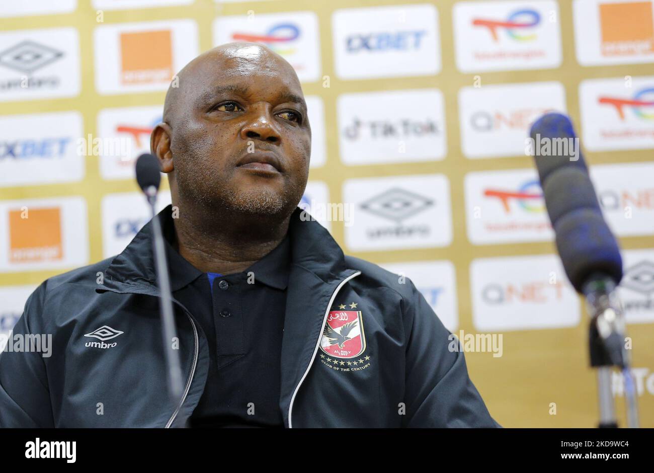 Coach of al ahly egypt Pitso Mosimane, Animates a press conference in Algiers in Algeria on May 13, before the return match, semi-finals of the African Champions League against ESS SÃ©tif Algeria (Photo by APP/NurPhoto) Stock Photo
