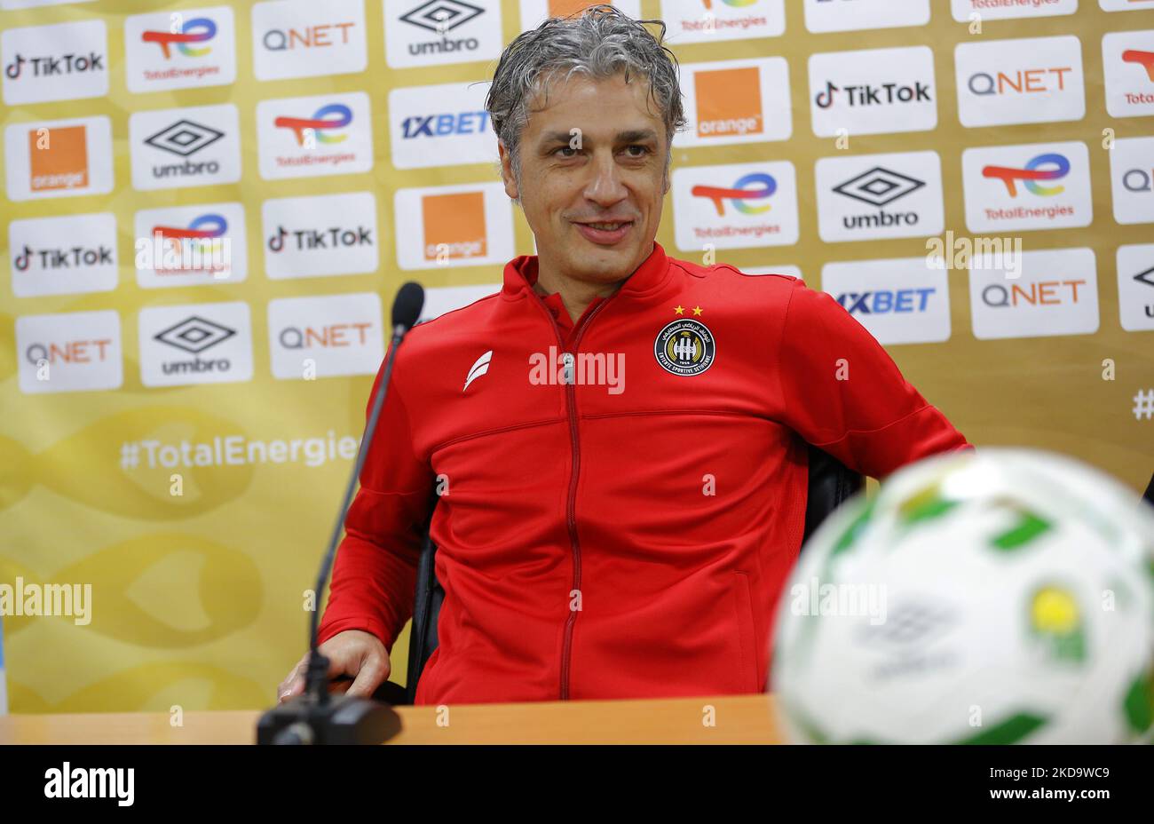 Coach of ES SÃ©tif Darko Novic, Animates a press conference in Algiers in Algeria on May 13, before the return match, semi-finals of the African Champions League against al ahly egypt (Photo by APP/NurPhoto) Stock Photo