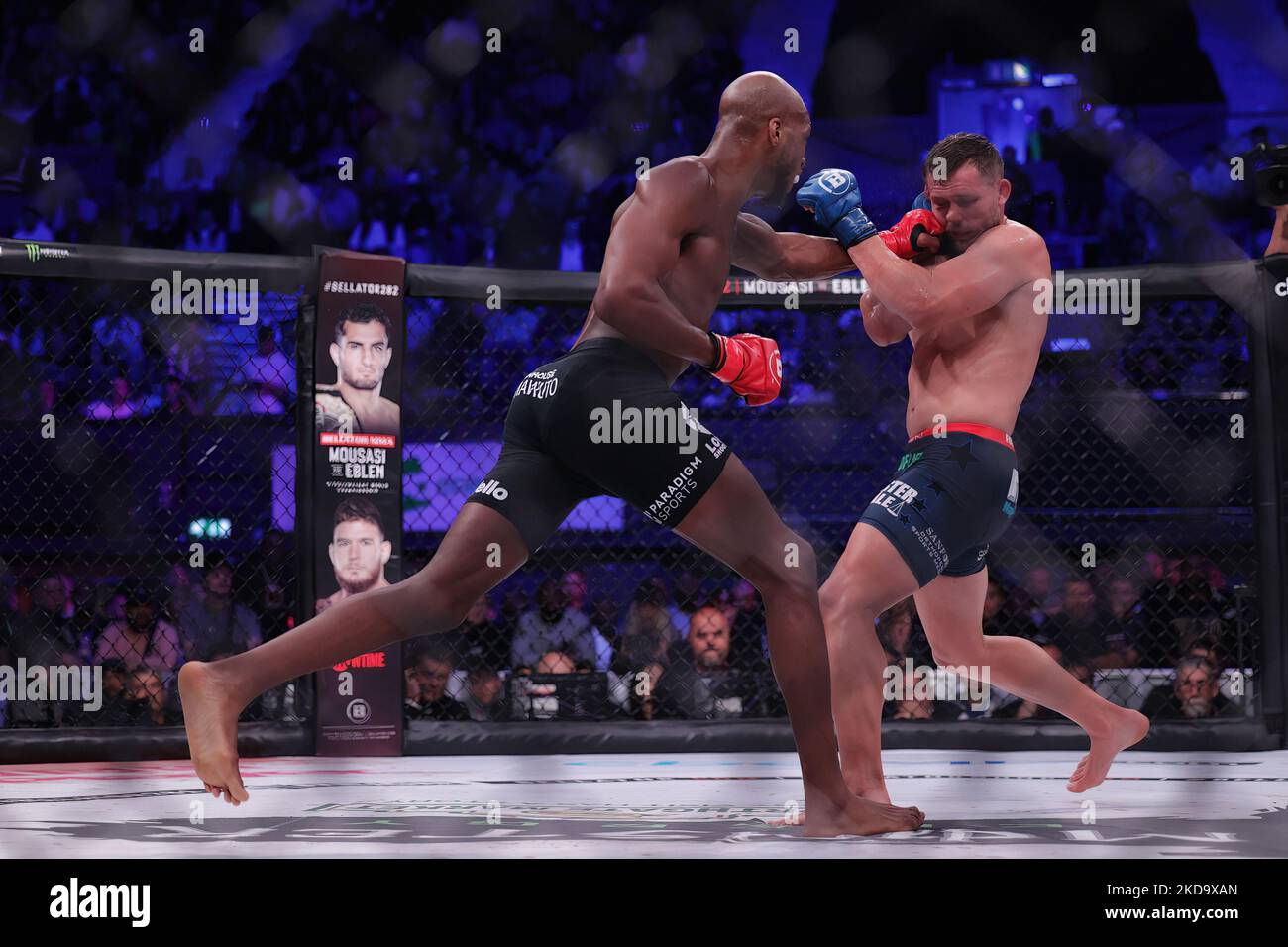 Michael Page punches Logan Storley during the Bellator 281: MVP vs. Storley event at the SSE Arena, Wembley, London on Friday 13th May 2022. (Photo by Pat Scaasi/MI News/NurPhoto) Stock Photo