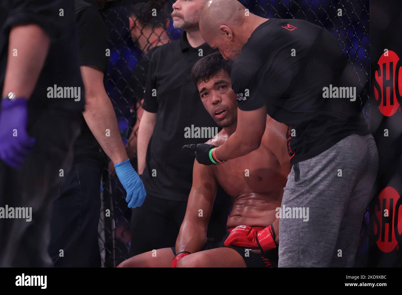 Lyoto Machida after losing by knockout to Fabian Edwards during the Bellator 281: MVP vs. Storley event at the SSE Arena, Wembley, London on Friday 13th May 2022. (Photo by Pat Scaasi/MI News/NurPhoto) Stock Photo