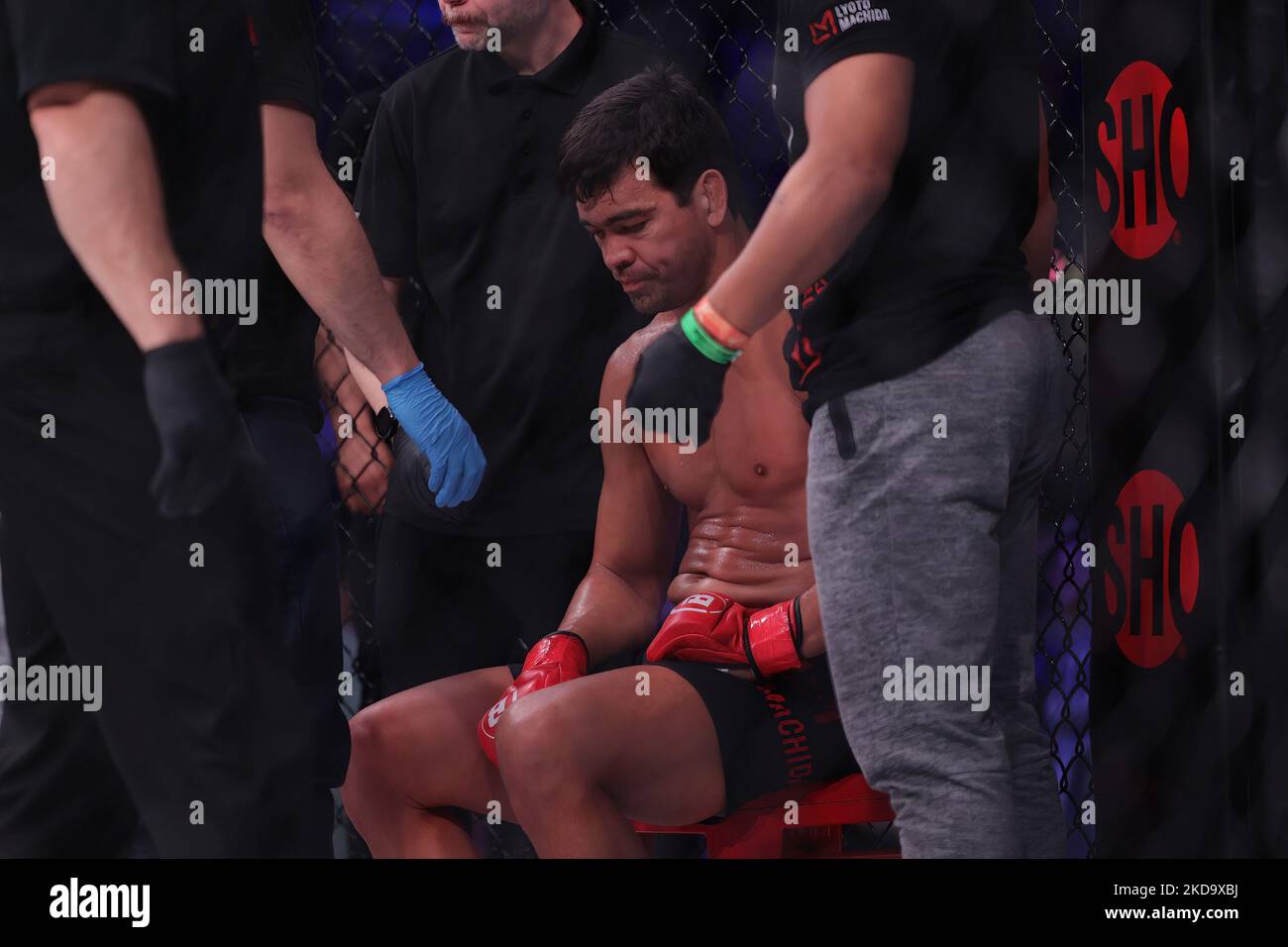 Lyoto Machida after losing by knockout to Fabian Edwards during the Bellator 281: MVP vs. Storley event at the SSE Arena, Wembley, London on Friday 13th May 2022. (Photo by Pat Scaasi/MI News/NurPhoto) Stock Photo
