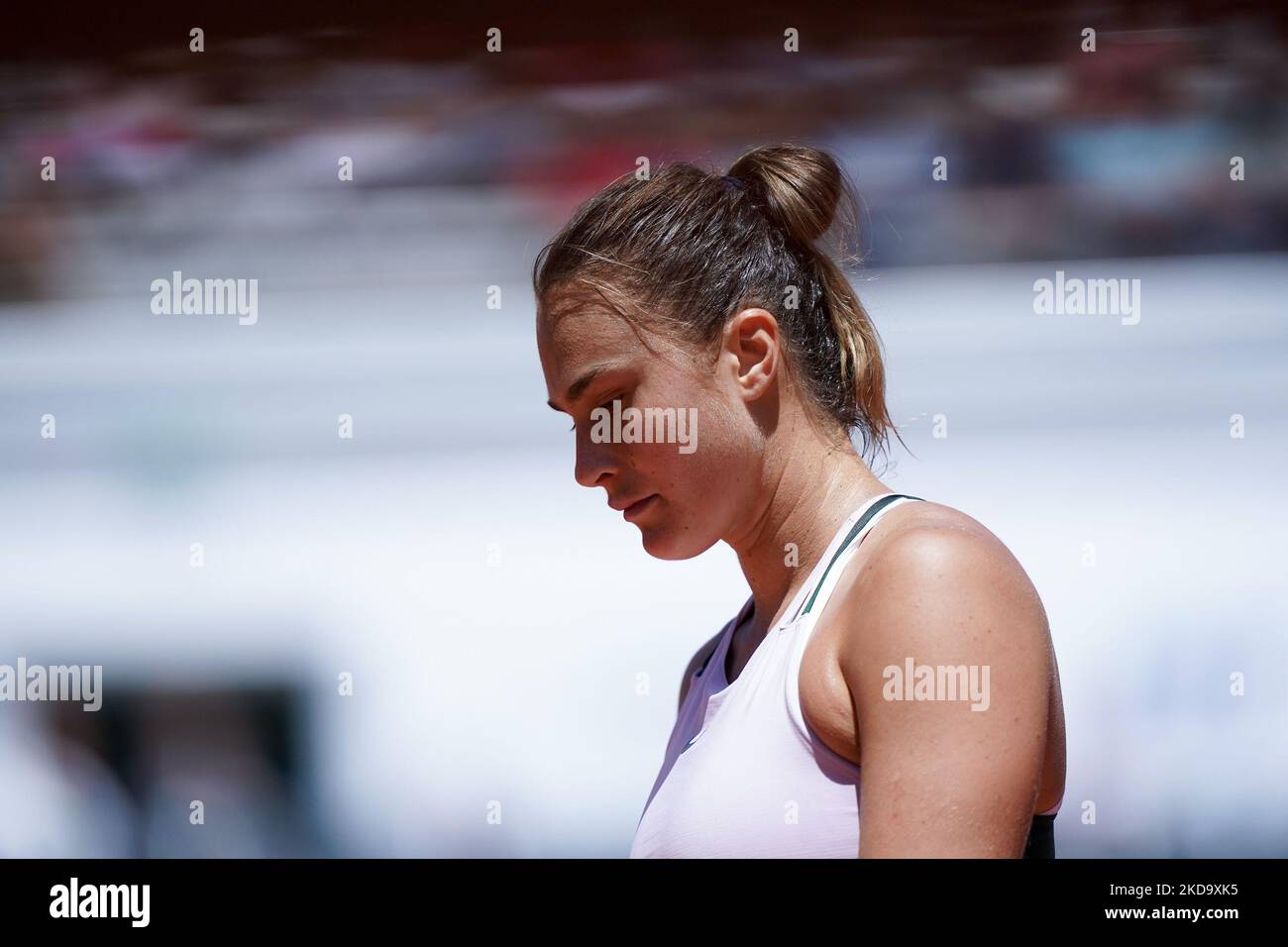 Aryna Sabalenka looks dejected during the Internazionali BNL D'Italia 2022 match between Iga Swiatek and Aryna Sabalenka - Day Seven on May 14, 2022 at Foro Italico in Rome, Italy. (Photo by Giuseppe Maffia/NurPhoto) Stock Photo