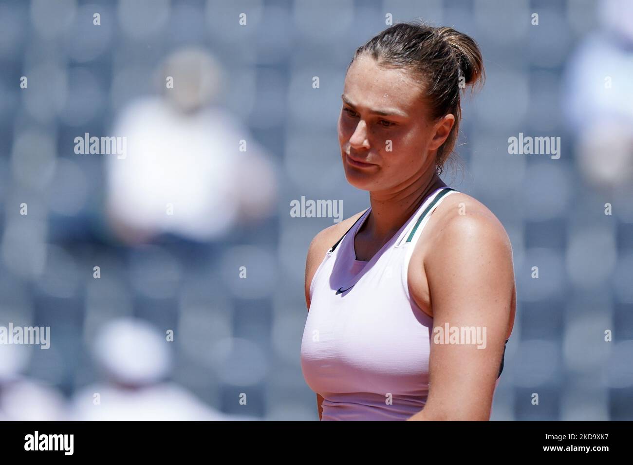 Aryna Sabalenka looks dejected in action during the Internazionali BNL