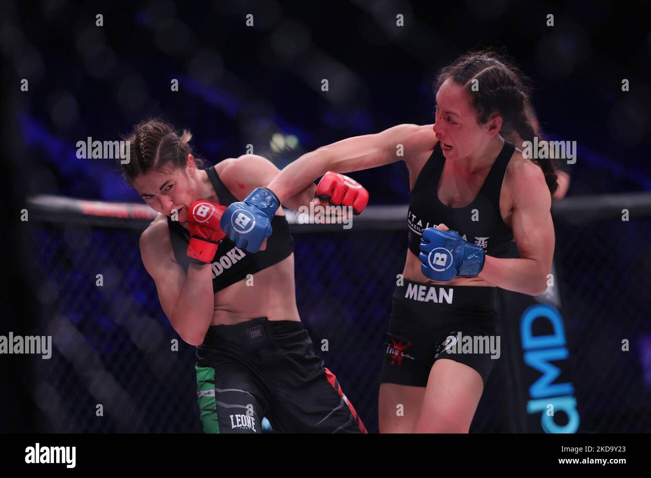 Lanchana Green punches Chiara Penco during the Bellator 281: MVP vs. Storley event at the SSE Arena, Wembley, London on Friday 13th May 2022. (Photo by Pat Scaasi/MI News/NurPhoto) Stock Photo
