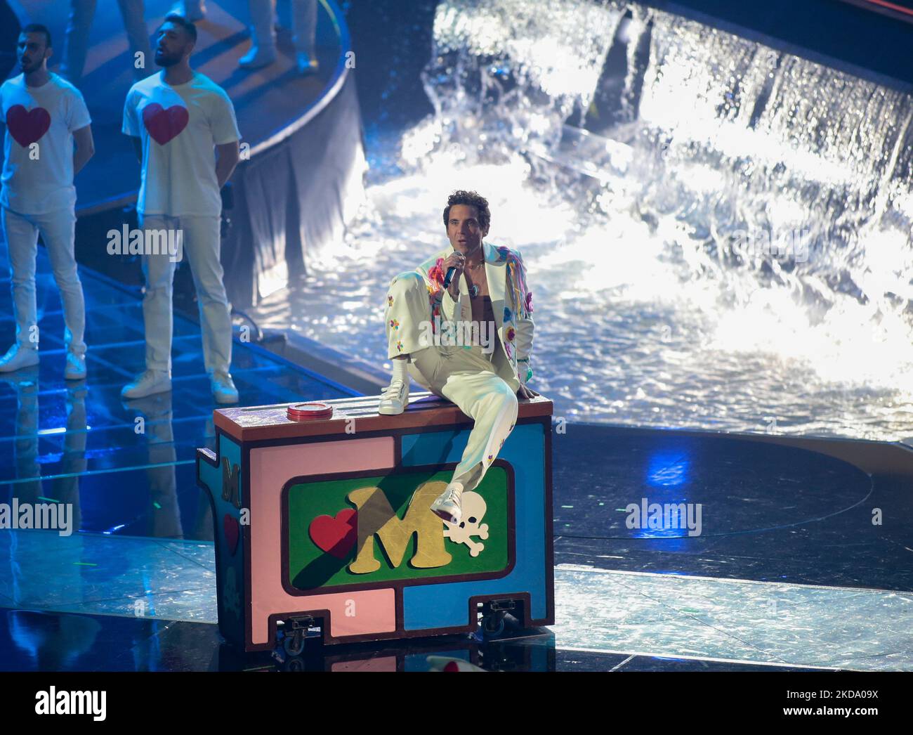 Mika performing during the Eurovision Song Contest Grand Final on 14 May 2022 at Pala Olimpico