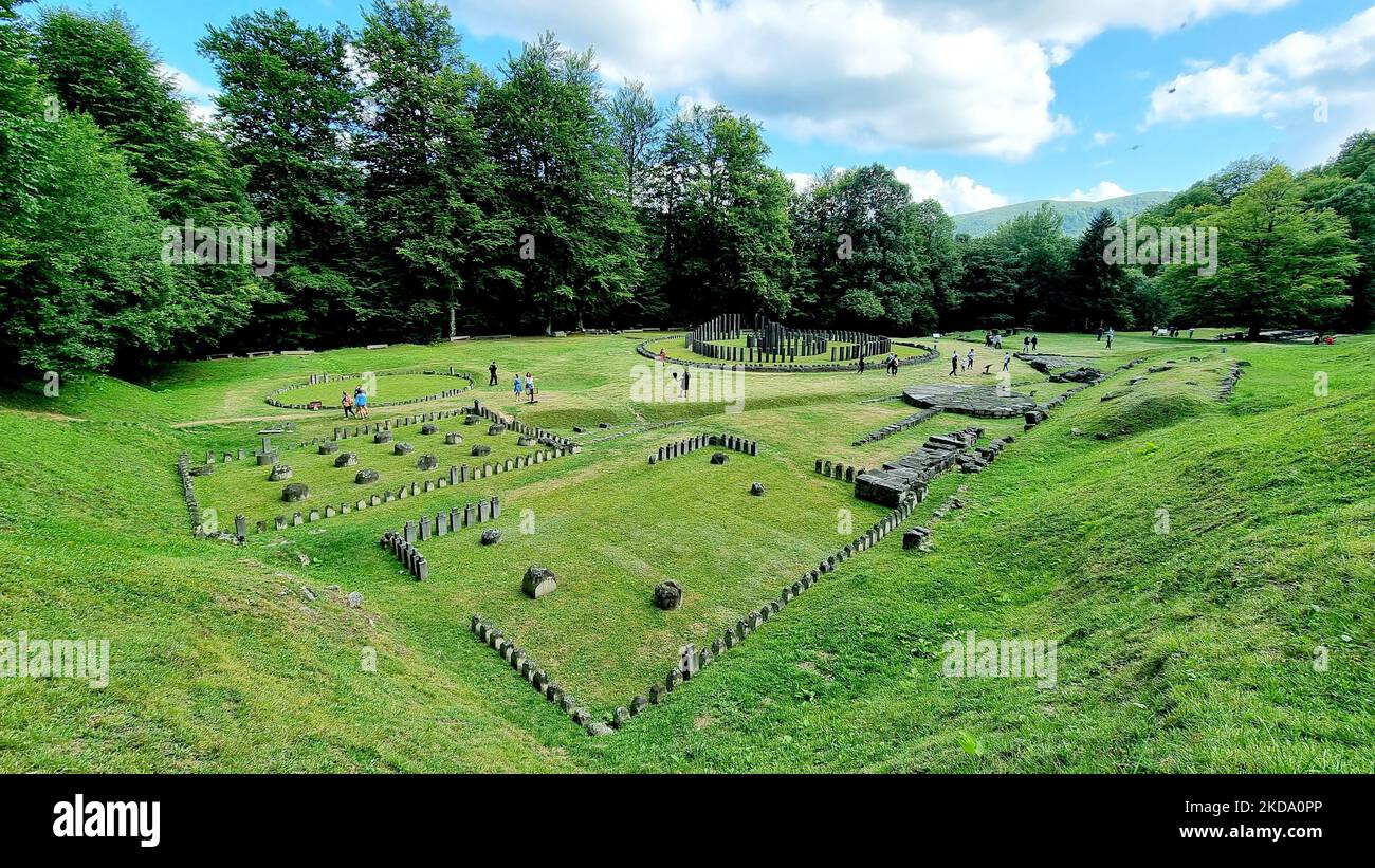 A panoramic view of Ruins of Dacian temples (Sarmizegetusa Regia) in Romania Stock Photo