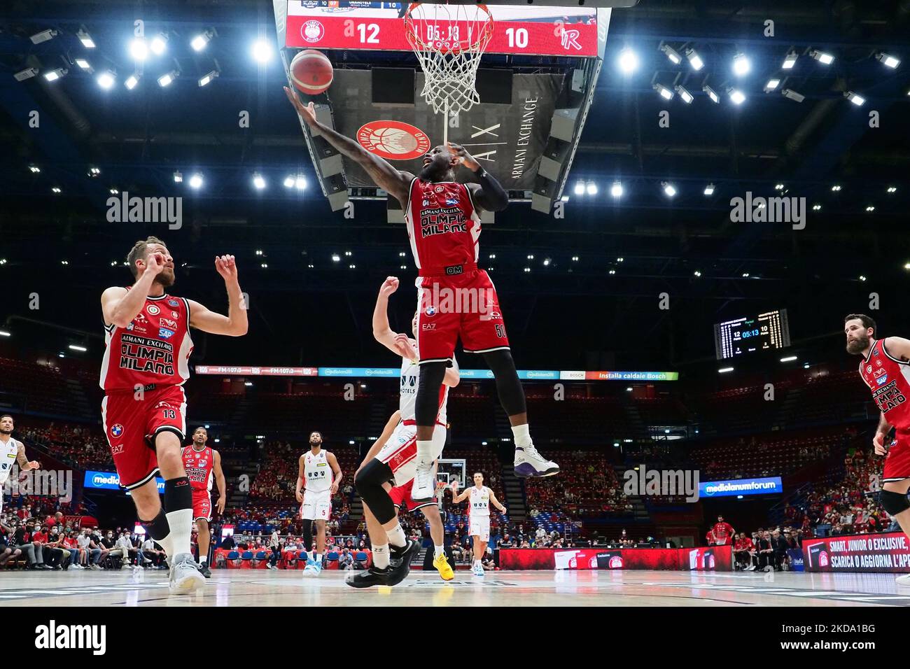 during the Italian Basketball A Serie Championship Playoff - A X Armani Exchange Milano vs Unahotels Reggio Emilia on May 15, 2022 at the Assago Forum in Milan, Italy (Photo by Savino Paolella/LiveMedia/NurPhoto) Stock Photo
