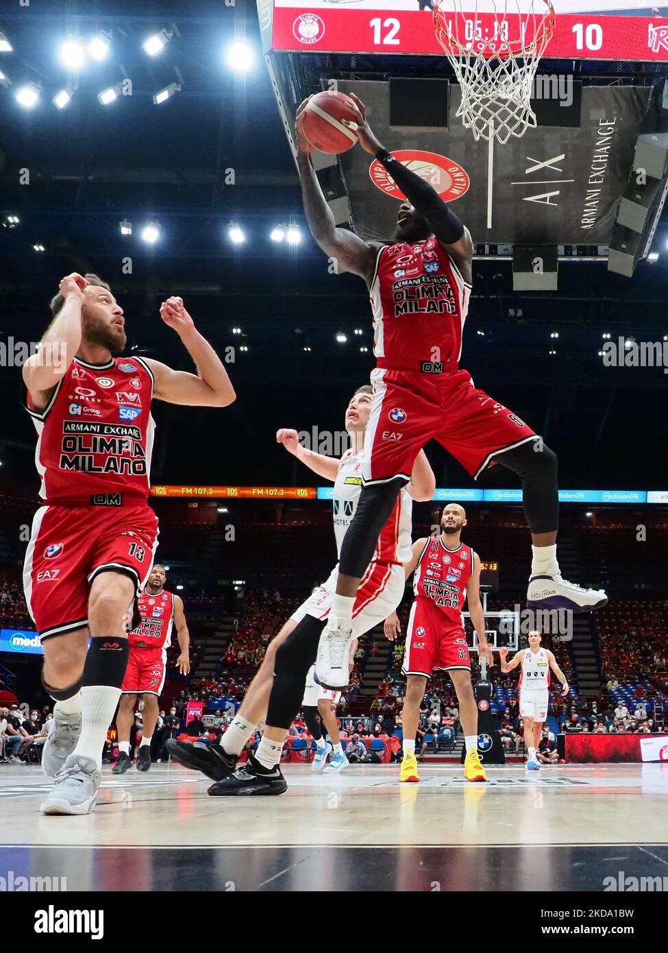 during the Italian Basketball A Serie Championship Playoff - A X Armani Exchange Milano vs Unahotels Reggio Emilia on May 15, 2022 at the Assago Forum in Milan, Italy (Photo by Savino Paolella/LiveMedia/NurPhoto) Stock Photo