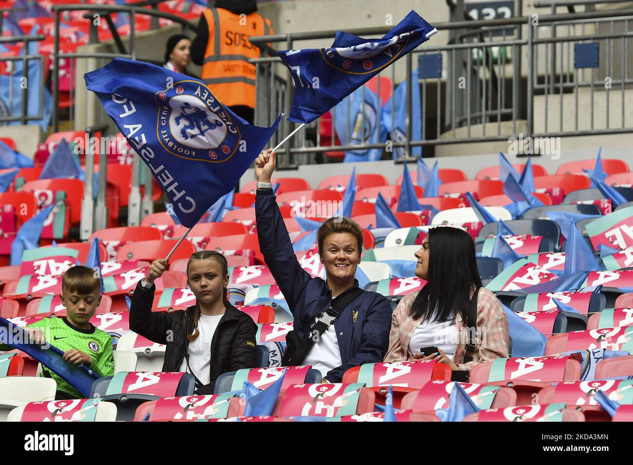 Chelsea fans before the Women's FA Cup Final between Chelsea and Manchester City at Wembley Stadium, London on Sunday 15th May 2022. (Photo by Ivan Yordanov/MI News/NurPhoto) Stock Photo