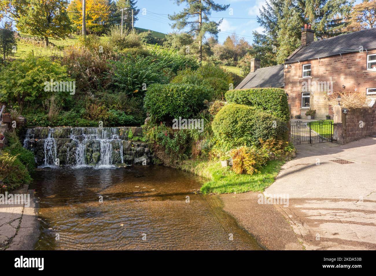 Waterfall cottage and ford in the village hamlet of Upper Hulme ,near
