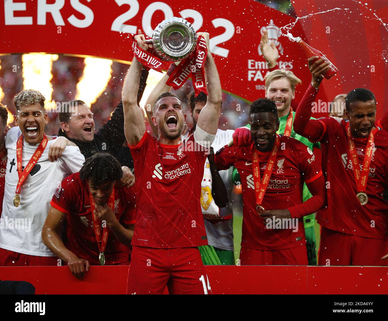 Liverpool's Jordan Henderson left the FA Cup after their sides 6-5 penalty shoot-out after a 0-0 draw in normal time FA Cup Final between Chelsea and Liverpool at Wembley Stadium , London, UK 14th May , 2022 (Photo by Action Foto Sport/NurPhoto) Stock Photo