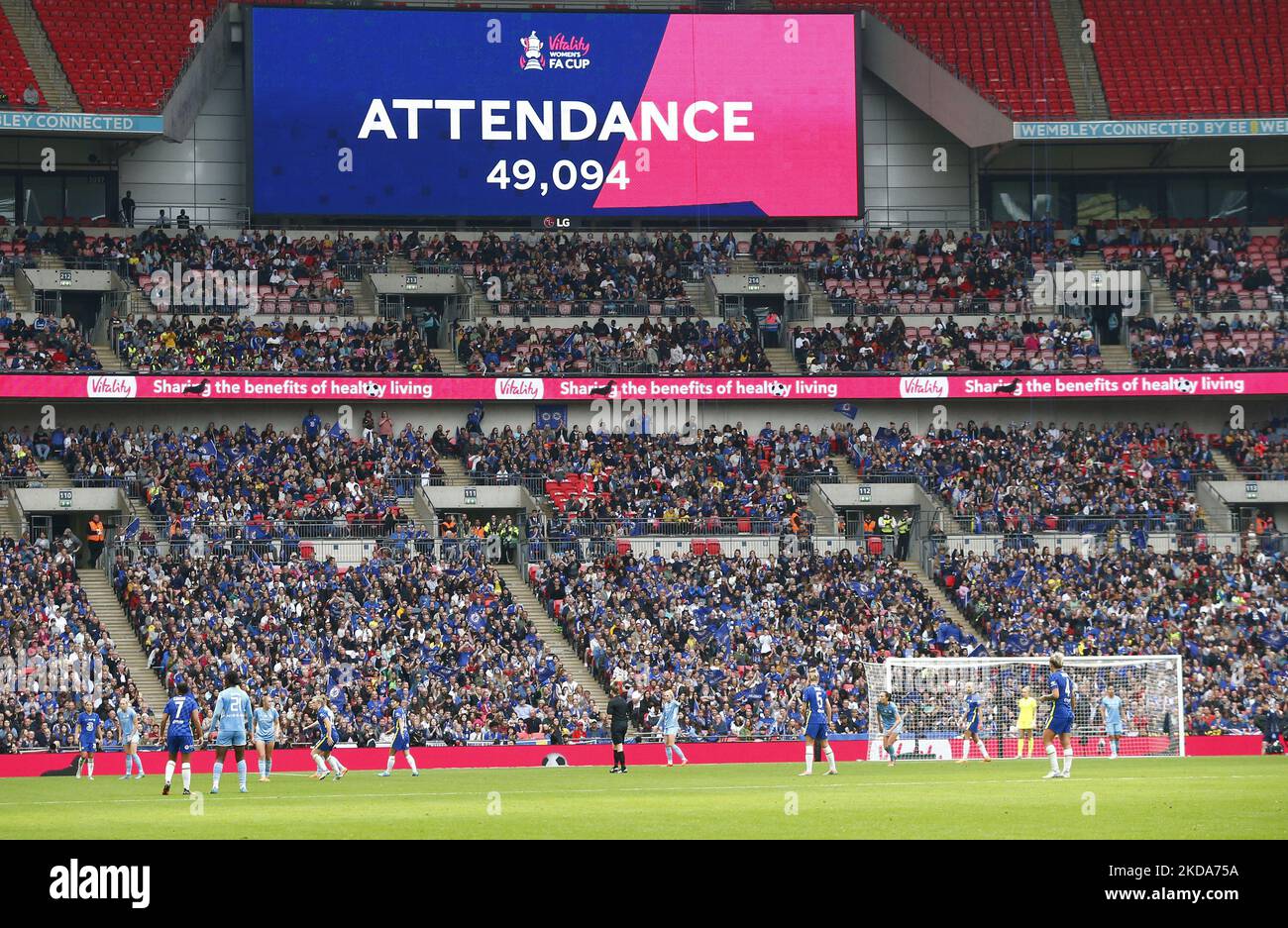 Record Attendance beating The current record for a Women's FA Cup final stands at 45,423, which was set when Chelsea beat Arsenal at Wembley in 2018 during Women's FA Cup Final between Chelsea Women and Manchester City Women at Wembley Stadium , London, UK 15th May , 2022 (Photo by Action Foto Sport/NurPhoto) Stock Photo