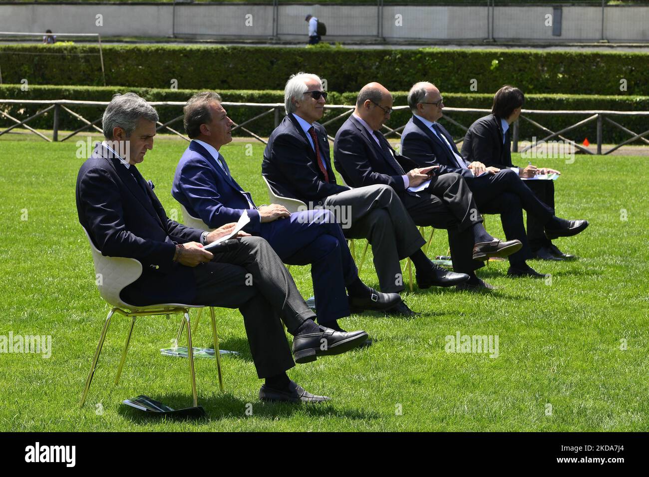 The press conference for the presentation of the 89Â° CSIO di Roma Piazza di Siena - Master d'Inzeo, 17 May 2022, Piazza di Siena, Rome, Italy. (Photo by Domenico Cippitelli/LiveMedia/NurPhoto) Stock Photo