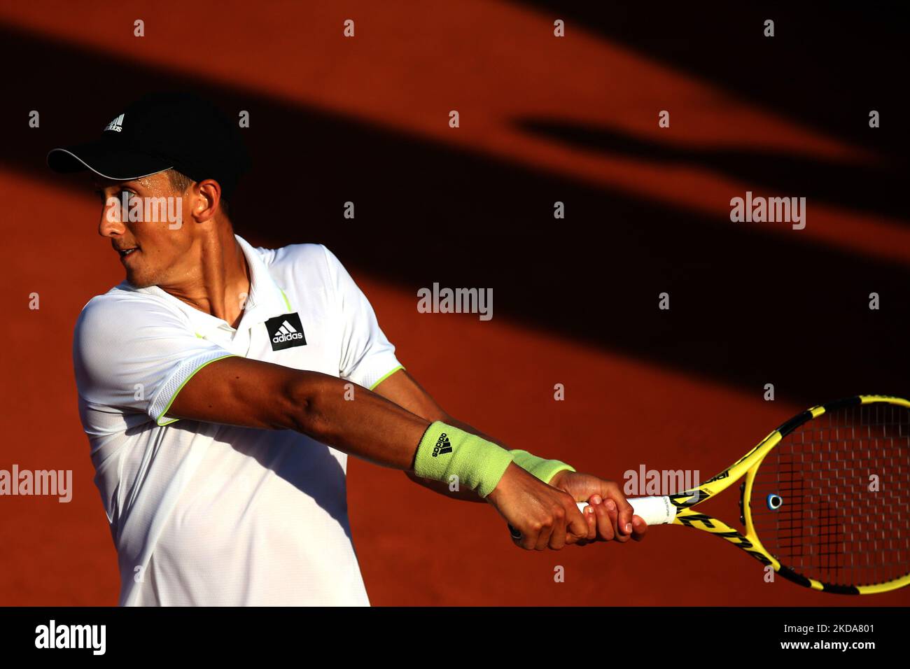 Antoine HOANG (FRA) during his match against Andrea VAVASSORI (ITA). Andrea VAVASSORI (ITA) wins over Antoine HOANG (FRA) in the first round of Roland Garros Qualifications. (Photo by Ibrahim Ezzat/NurPhoto) Stock Photo