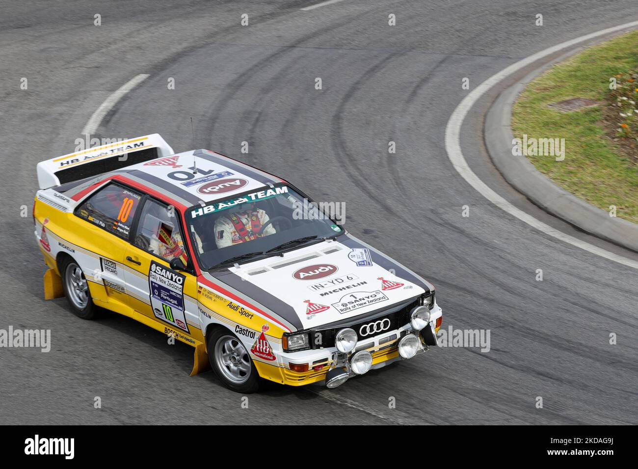 Adam Marsden in Audi Quattro A1 GR:B Original Mikkola/Hertz, Rallye Monte-Carlo 1983 in action during the SS1 Coimbra Street Stage of the WRC Vodafone Rally Portugal 2022 in Matosinhos - Portugal, on May 19, 2022. (Photo by Paulo Oliveira / NurPhoto) Stock Photo