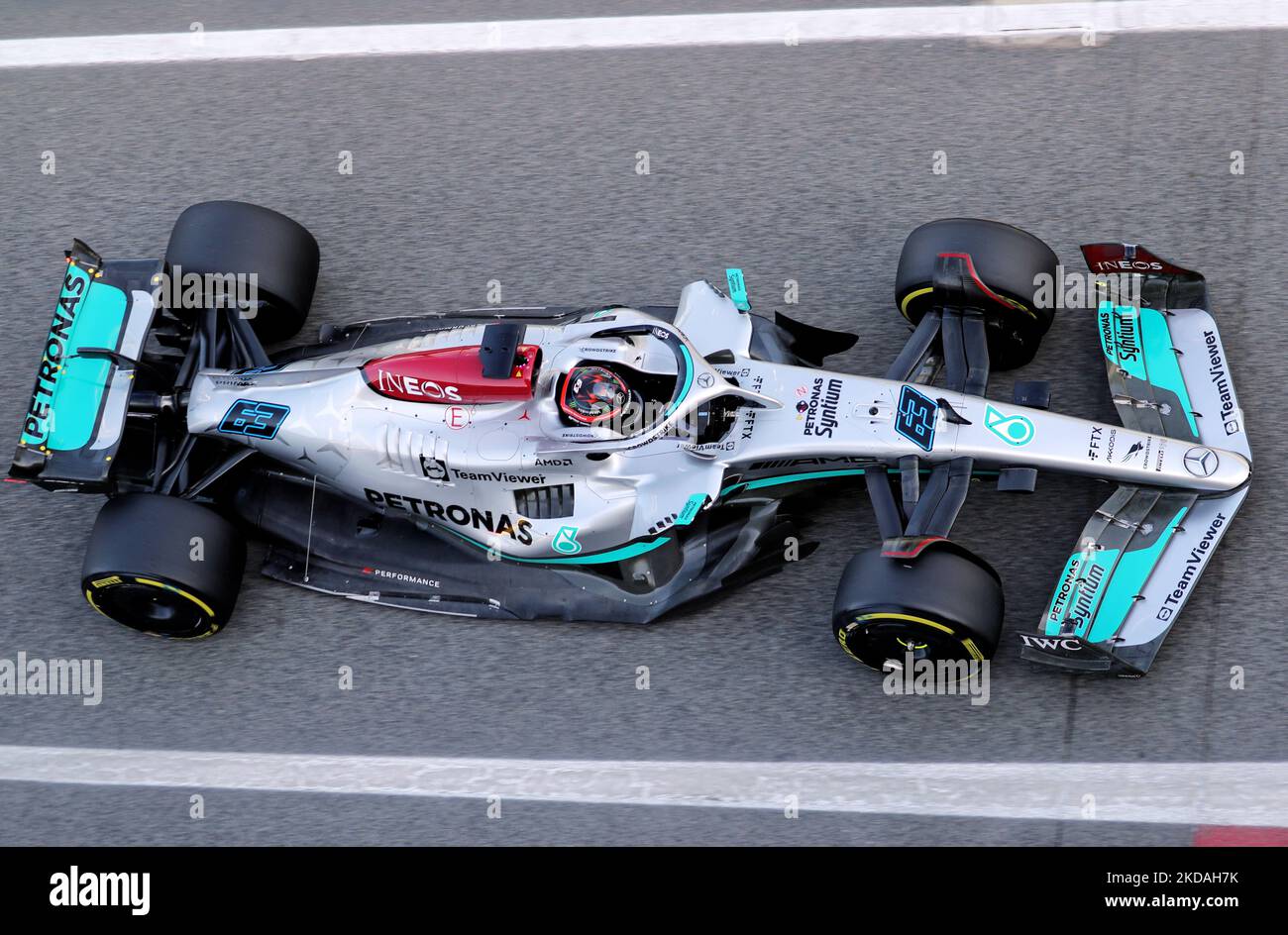 George Russell's Mercedes during practice 2 of the Formula 1 Pirelli GP of Spain, held at the Circuit de Barcelona Catalunya, in Barcelona, on 20th May 2022. -- (Photo by Urbanandsport/NurPhoto) Stock Photo
