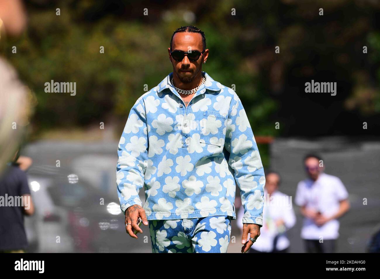 Lewis Hamilton of Mercedes-AMG Petronas F1 Team arrive into the circuit before qualifying of Spanish Grand Prix in Circuit de Catalunia in Montmelo, Barcelona, Catalunia, Spain (Photo by Andrea Diodato/NurPhoto) Stock Photo