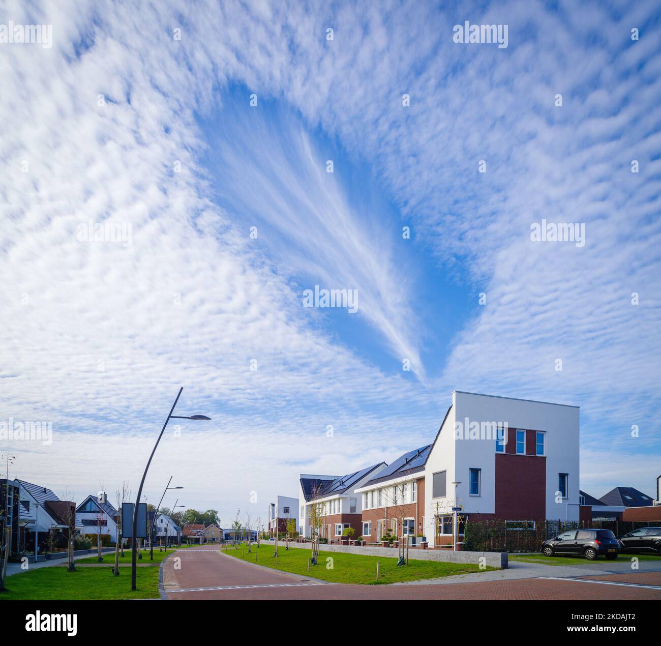 newly built residential area in the Netherlands with some beautiful clouds above Stock Photo