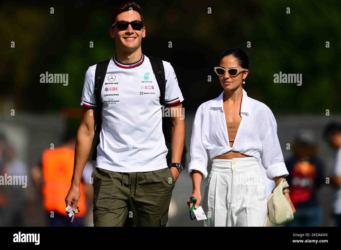 George Russel of Mercedes-AMG Petronas arrive into the circuit before race of Spanish Grand Prix in Circuit de Catalunia in Montmelo, Barcelona, Catalunia, Spain, 22 May 2022 (Photo by Andrea Diodato/NurPhoto) Stock Photo