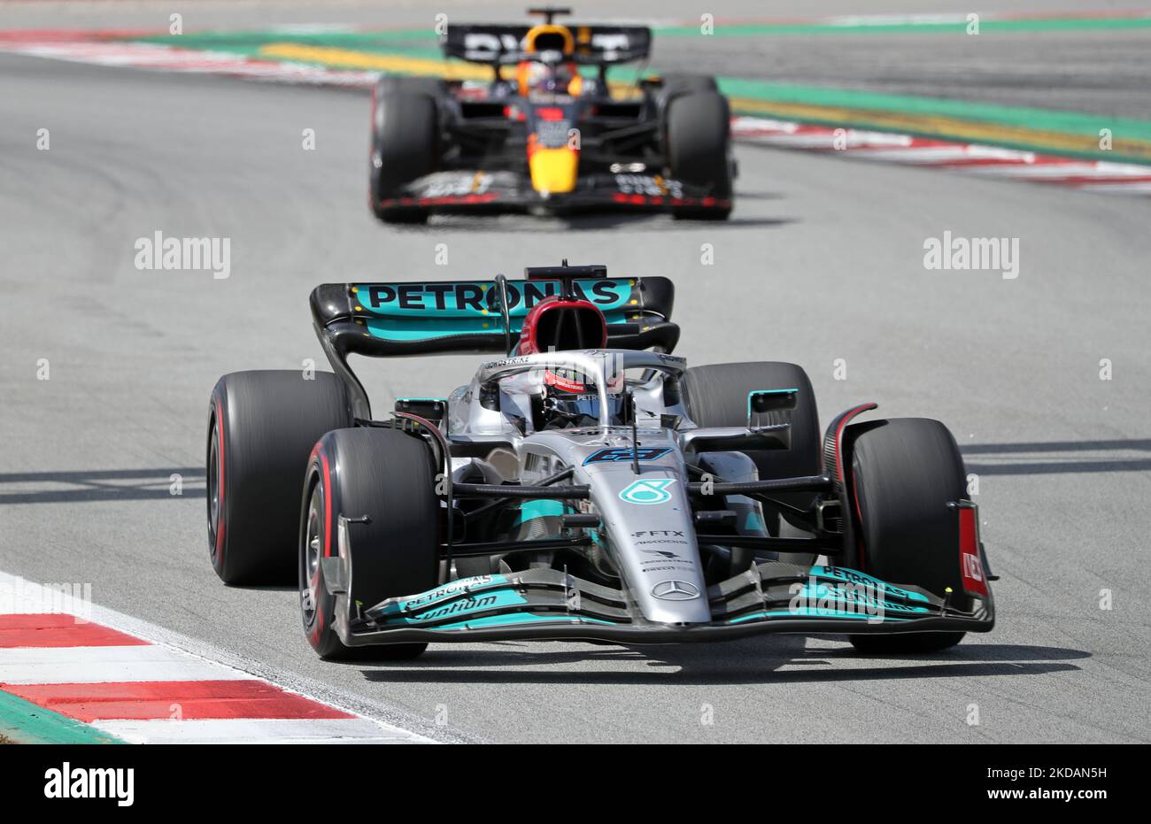 George Russell's Mercedes during the Formula 1 Pirelli GP of Spain, held at the Circuit de Barcelona Catalunya, in Barcelona, on 22th May 2022. -- (Photo by Urbanandsport/NurPhoto) Stock Photo