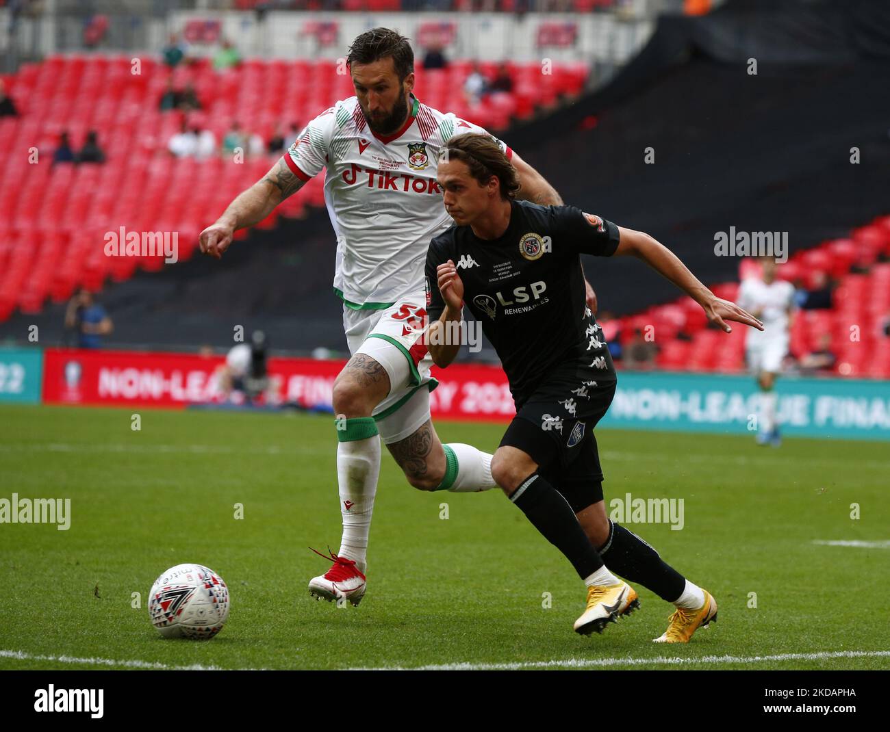 LONDON, ENGLAND MAY 22 LR Harry Forsyer of Bromley and Wrexham's Ollie Palmer during The