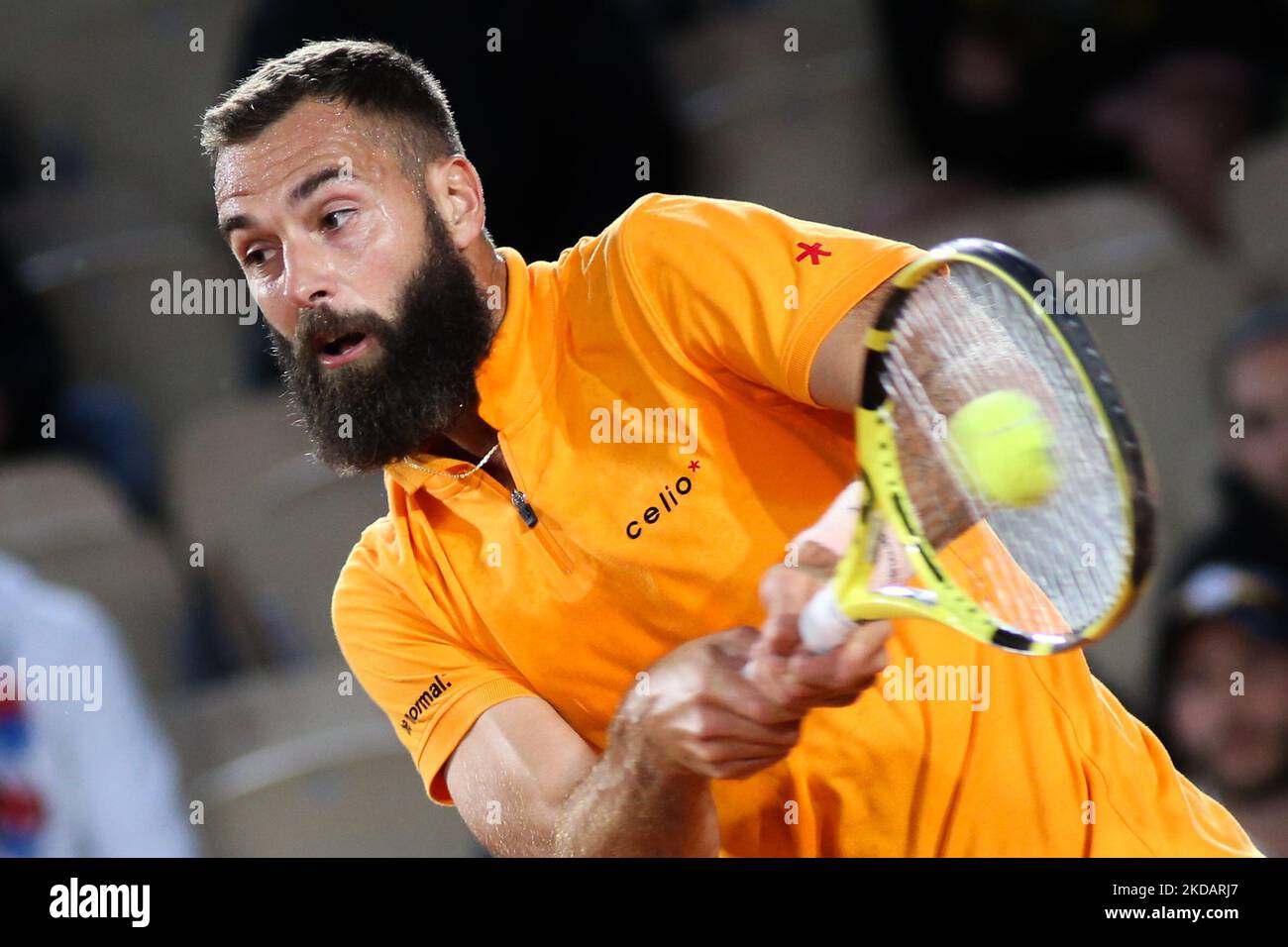 Benoit Paire during his match against Ilya Ivashka on Simonne Mathieu court in the 2022 French Open finals day two, in Paris, France, on May 23, 2022. (Photo by Ibrahim Ezzat/NurPhoto) Stock Photo