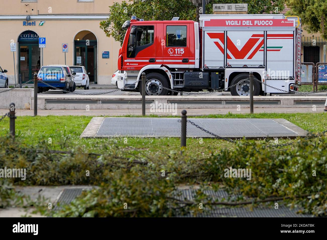 Crumbling Tree The fire brigade (Vigili del Fuoco), during operations to secure a ...