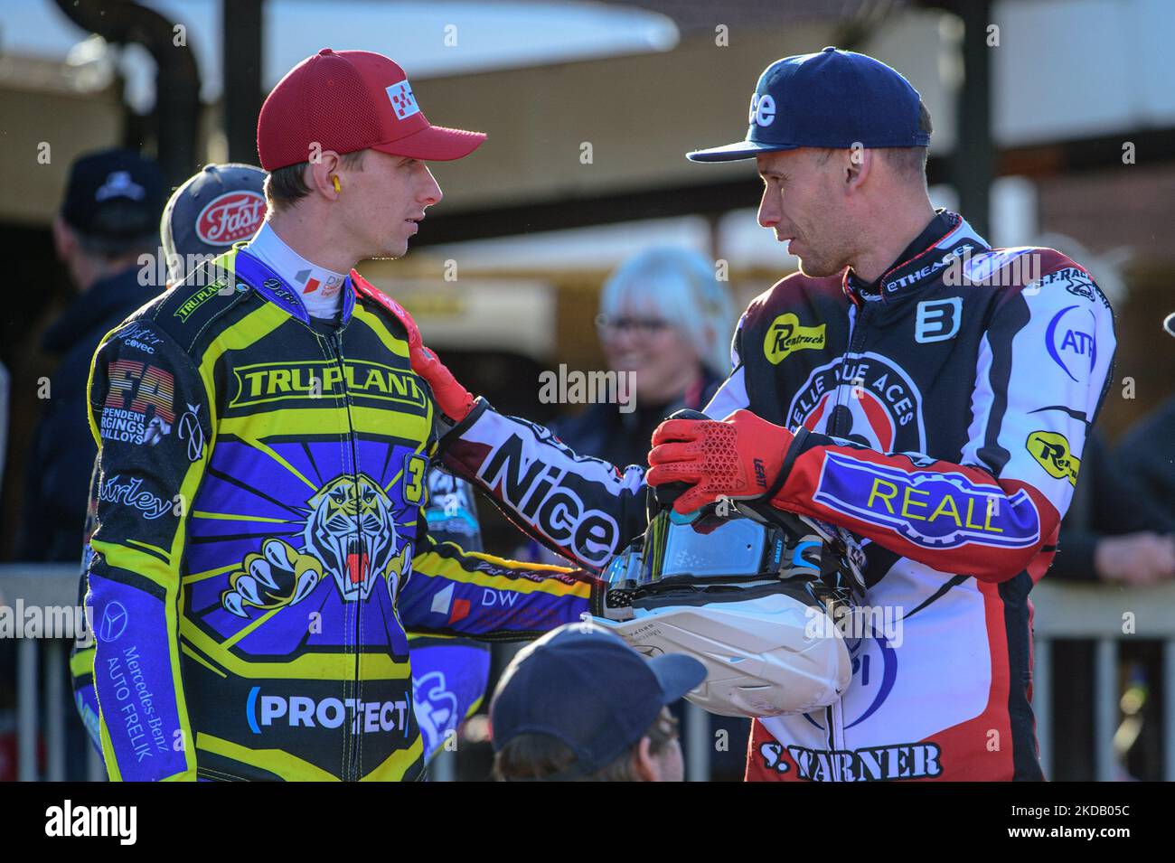 Tobiasz Musielak (left) with Matej Žagar during the SGB Premiership match between Sheffield Tigers and Belle Vue Aces at Owlerton Stadium, Sheffield on Thursday 26th May 2022. (Photo by Ian Charles/MI News/NurPhoto) Stock Photo