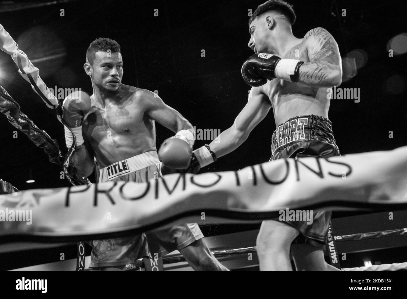 Super welterweight Husam Al Mashhadi (3-0, 3 KOs; Dearborn, MI) defeated Milton Banks (Conroe, TX) in his pro debut by way of TKO at the 1:26 minute mark of the first round on 26 May 2022 at Salita Promotions’ Detroit Brawl professional boxing event in Dearborn, Michigan. (Photo by Adam J. Dewey/NurPhoto) Stock Photo