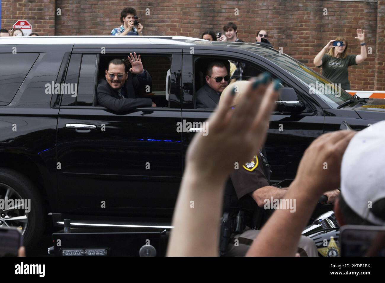 U.S. Celebrity Johnny Depp greeting to his fans during a break on ...