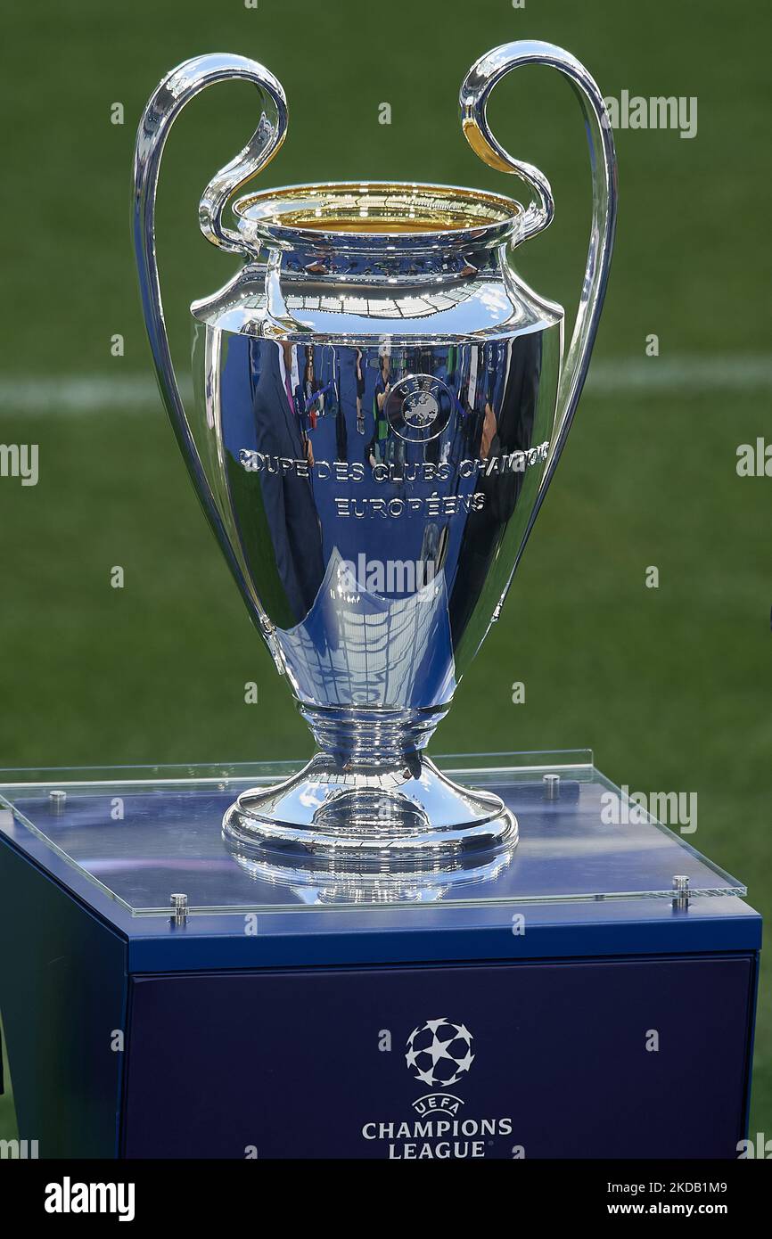 Champions League trophy at Stade de France on May 27, 2022 in Paris