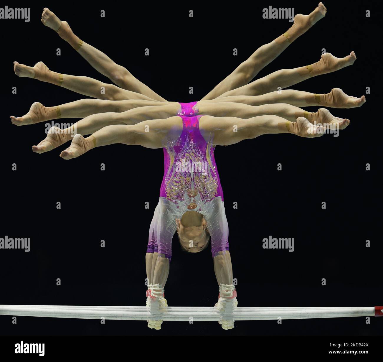 5th November 2022,  M&amp;S Bank Arena, Liverpool, England; 2022 World Artistic Gymnastics Championships Finals; Women's Uneven Bars final -Rui Luo (CHN) multiple exposure Stock Photo