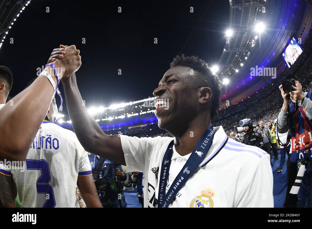 Vinicius Junior of Real Madrid during the UEFA Champions League final match between Liverpool FC and Real Madrid at Stade de France on May 28, 2022 in Paris, France. (Photo by Jose Breton/Pics Action/NurPhoto) Stock Photo