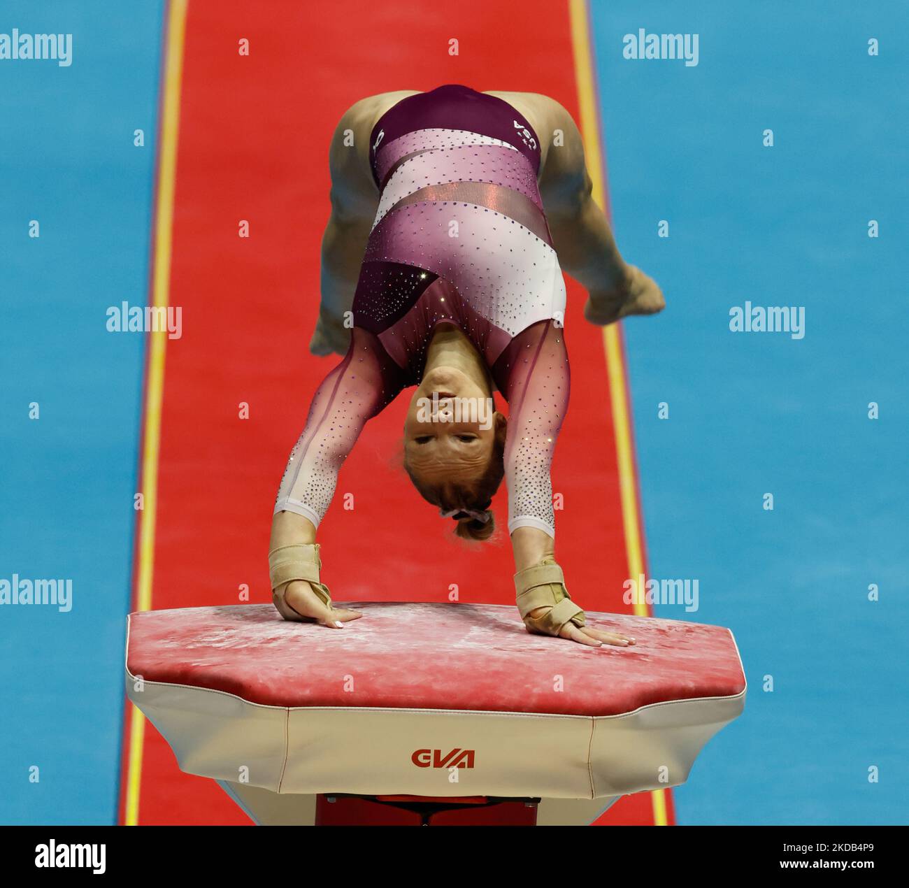 5th November 2022,  M&amp;S Bank Arena, Liverpool, England; 2022 World Artistic Gymnastics Championships Finals; Women's Apparatus Final Vault - Jade Carey (USA)  gold medal performance Stock Photo